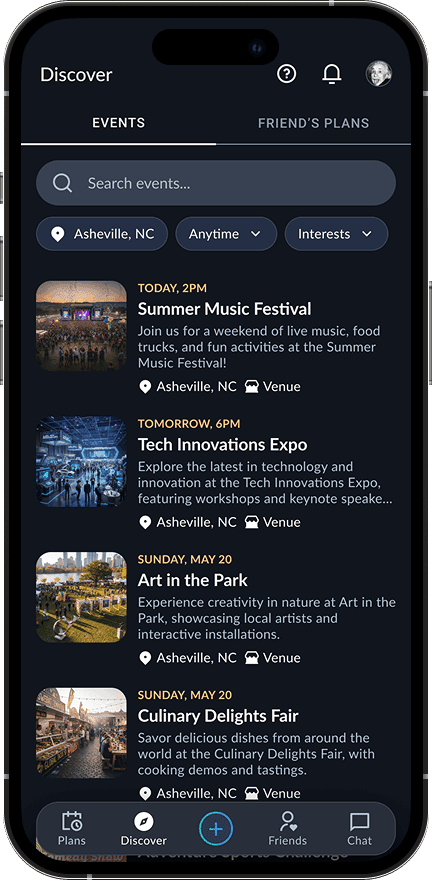 App screen preview: discover events